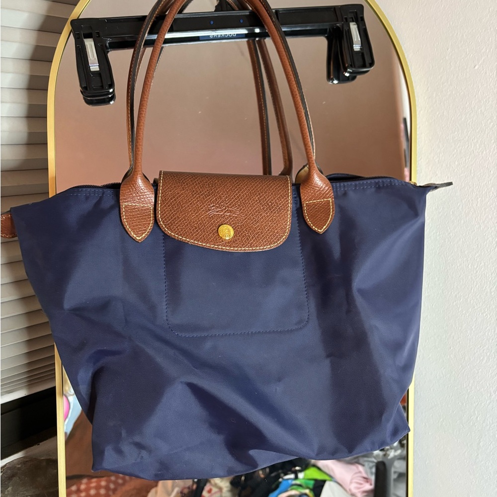 Longchamp Navy and Brown Tote Bag